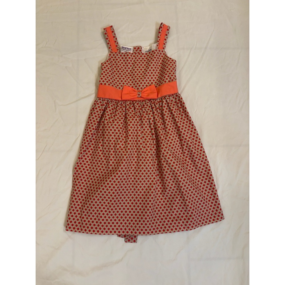 Blueberi Boulevard Girls Red Coral Polka Dot Orange Bow Dress Size 6